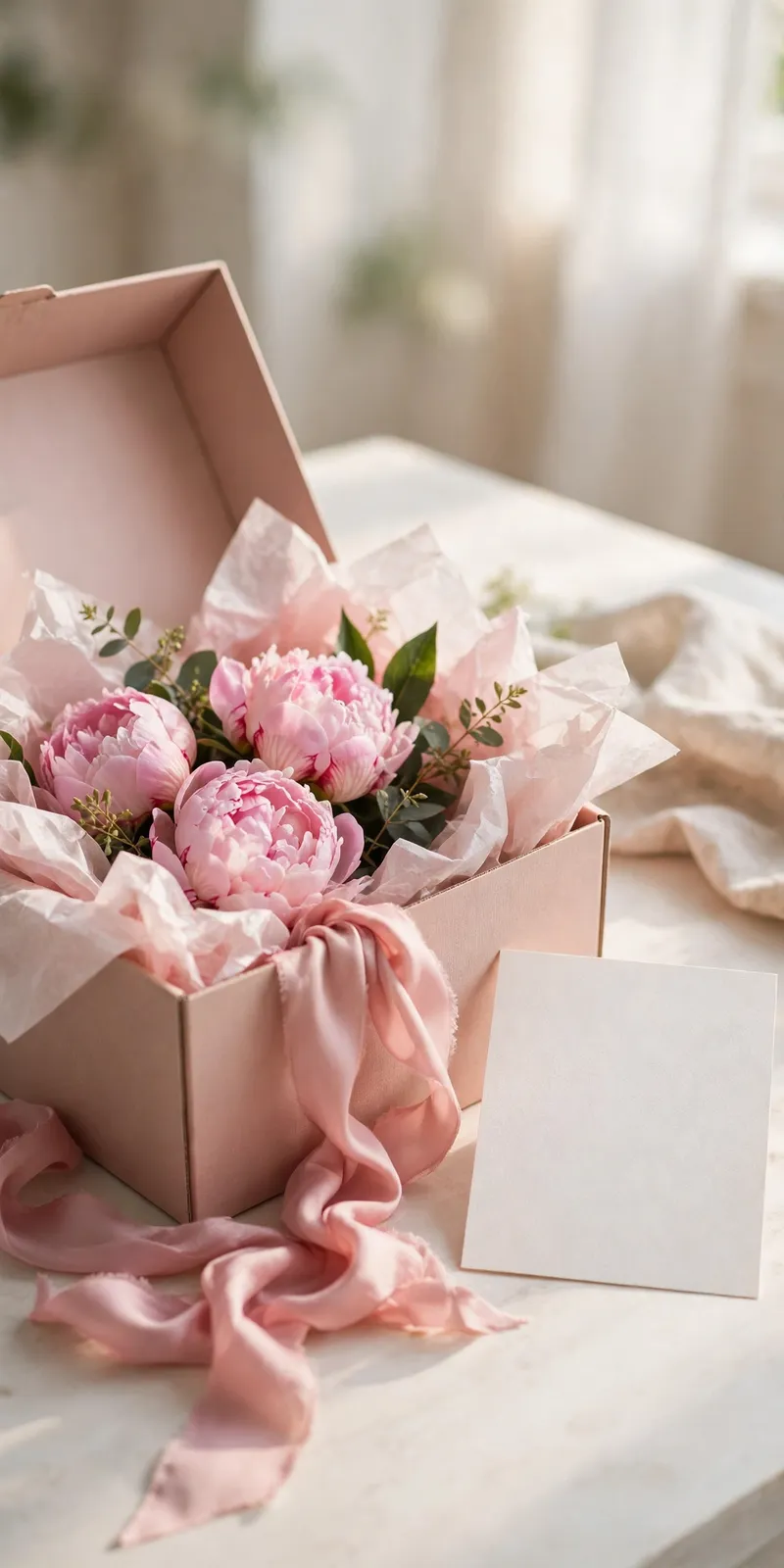Geschenkbox mit Pfingstrosen zum Muttertag