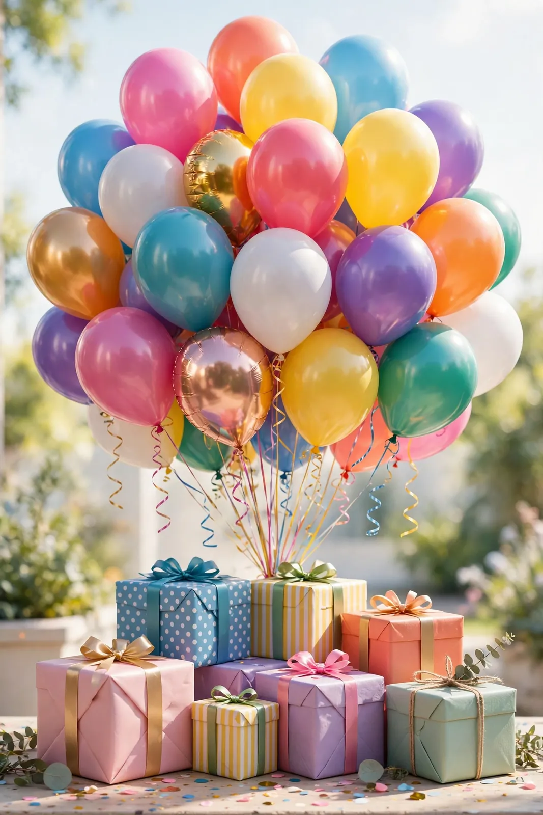 Geburtstagsbilder: bunter Strauß aus Luftballons in vielen Farben zum Geburtstag
