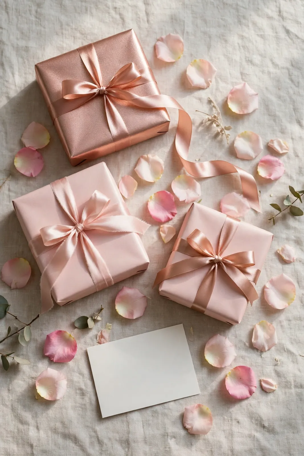 Geschenke in Roségold und Rosa zum Geburtstag einer Frau