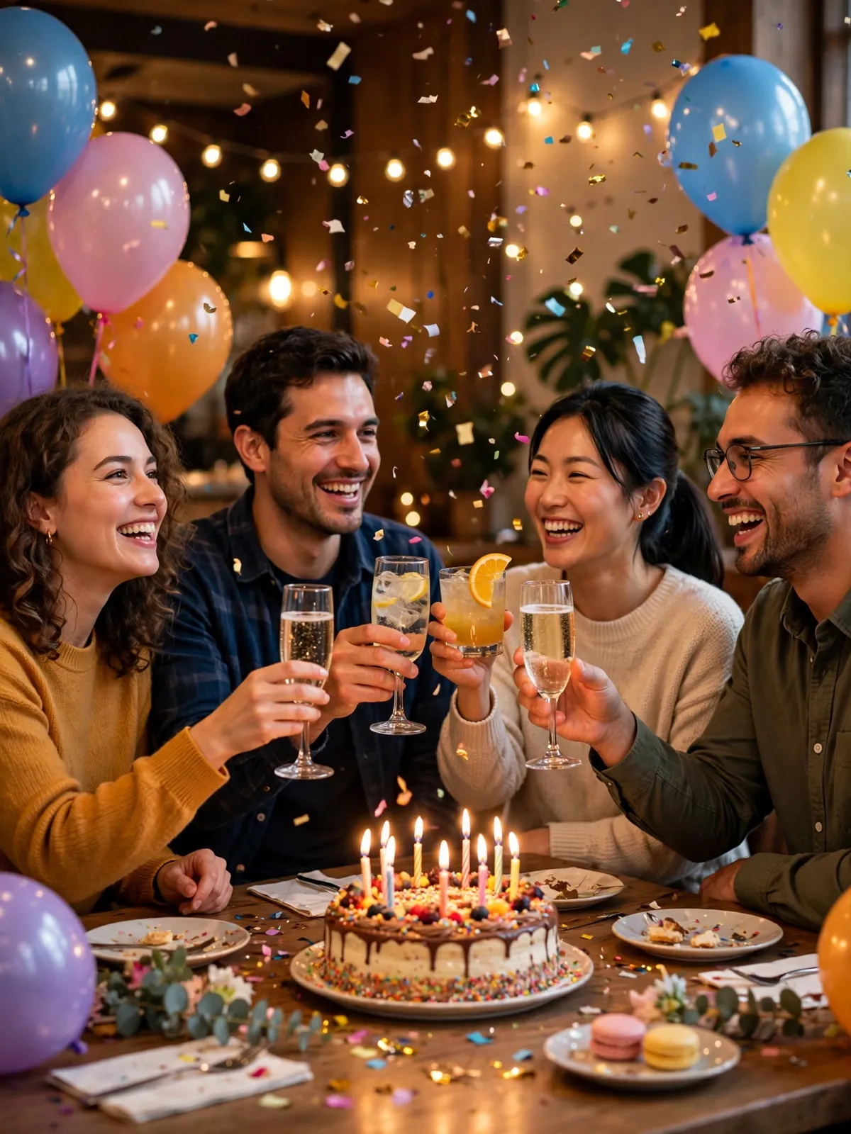 Glückwünsche zum Geburtstag – Freunde stoßen auf das Geburtstagskind an