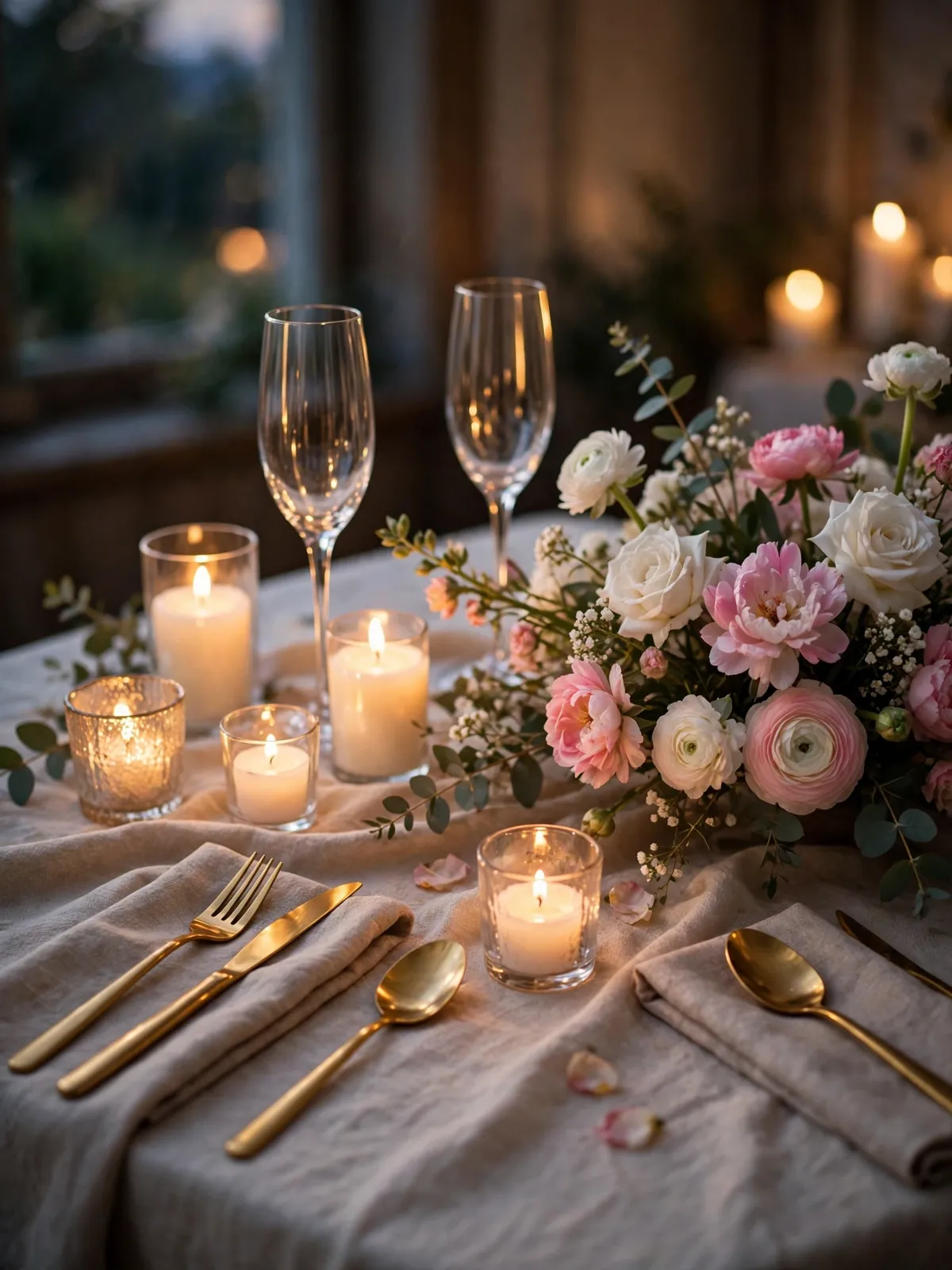 Glückwünsche zum Geburtstag – festlich gedeckter Tisch mit Blumen
