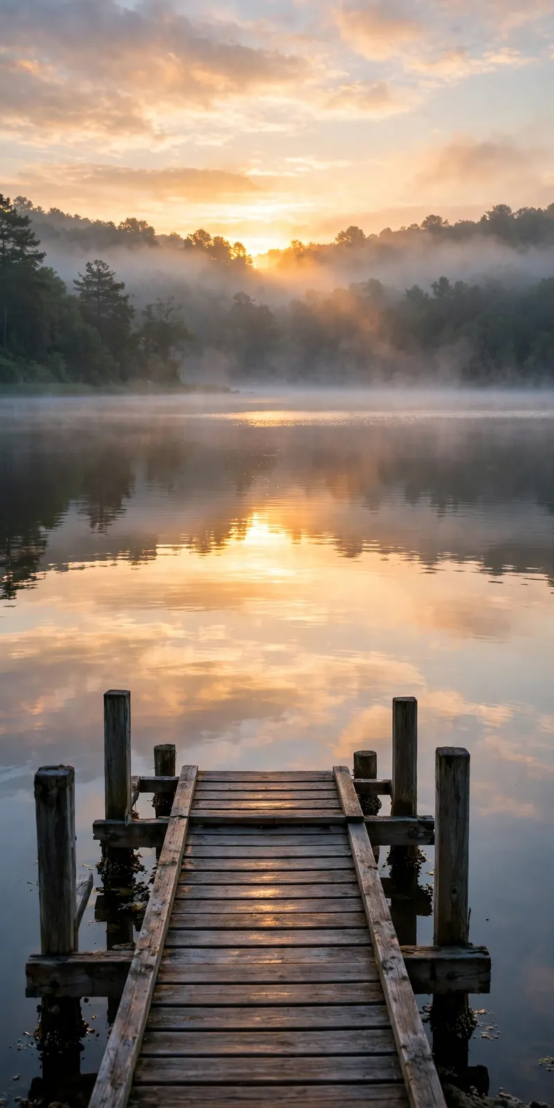 Guten Morgen Gruß mit Sonnenaufgang über einem ruhigen See