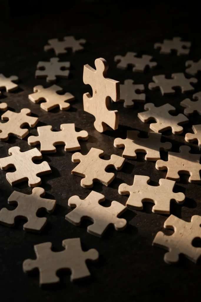 Holzpuzzle als Sinnbild für Rätsel und Denksport