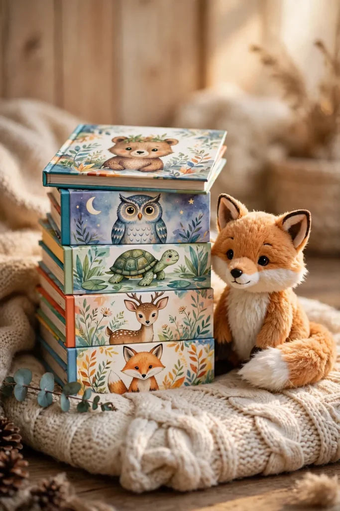 Kinderbücher mit Tieren und Plüschfuchs zum Vorlesen